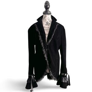 Angel Secret Black Velvet Gothic Corset Jacket Lace Trim Back Lacing XL
